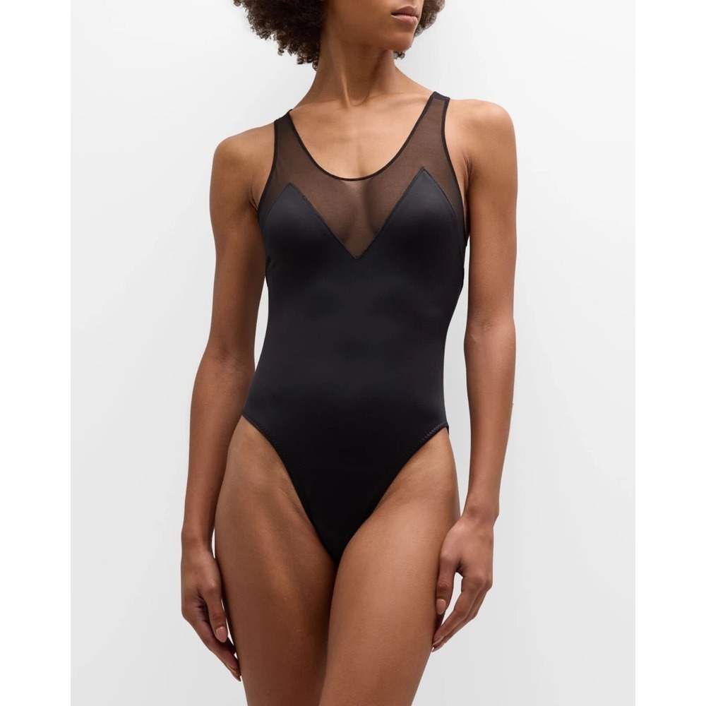 Norma Kamali‎ Combo Mio Mesh Top One Piece Swimsuit Brown Womens XL NWOT Sexy